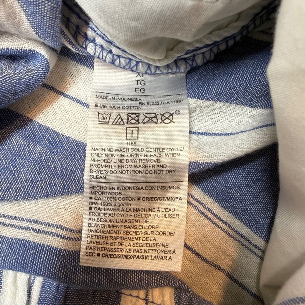 Womens XL Demi Wide Leg Blue White Striped Cotton Crop Pants High Rise Casual - Picture 11 of 14